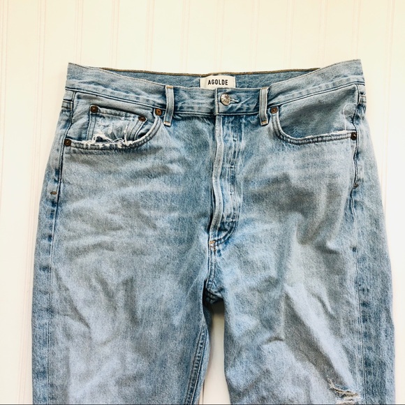 Agolde Riley Distressed High Rise Straight Leg Jeans - Picture 4 of 6